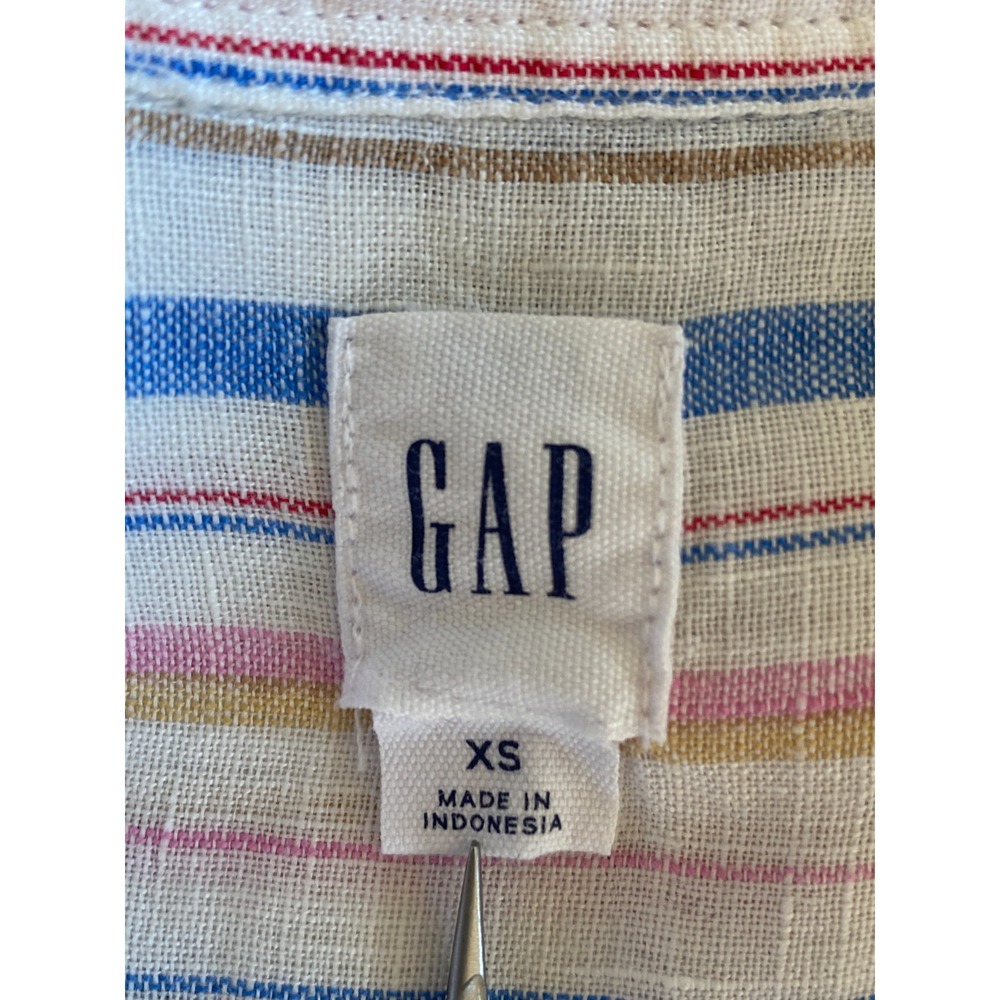 Gap Multicolor Stripe Boyfriend Tunic Shirt Size XS Rainbow 100% Linen Beach - Picture 8 of 11